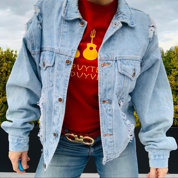 LF Vintage Distress Oversize Jean Jacket Furst Of A Kind MRSP $260 - Picture 3 of 16